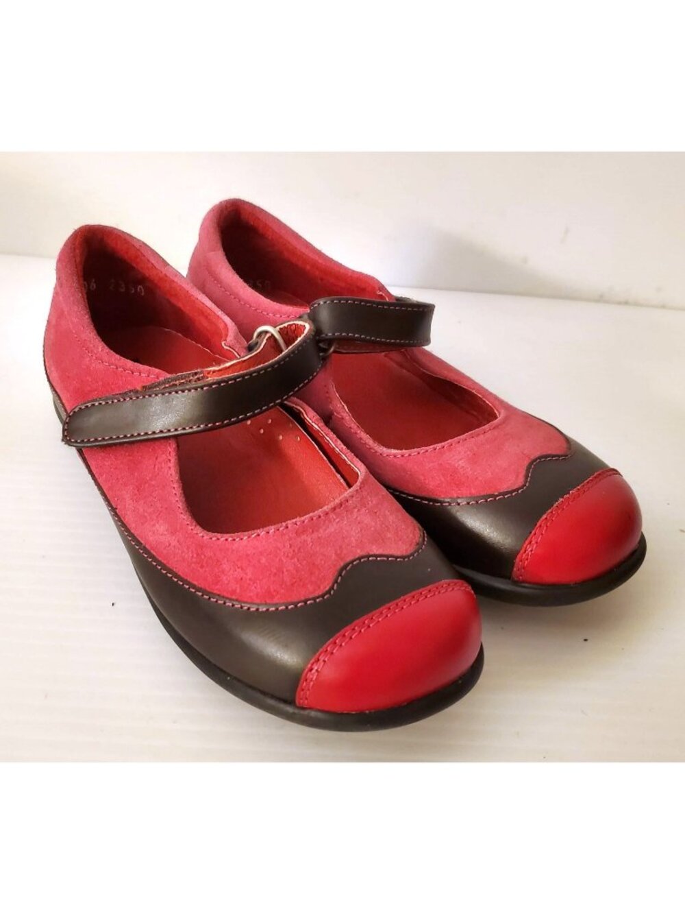 PAZITOS GIRLS SUEDE RED  FUCSIA BROWN MARY JANE SHOES EU SIZE 32 US SIZE 1Y NWOT